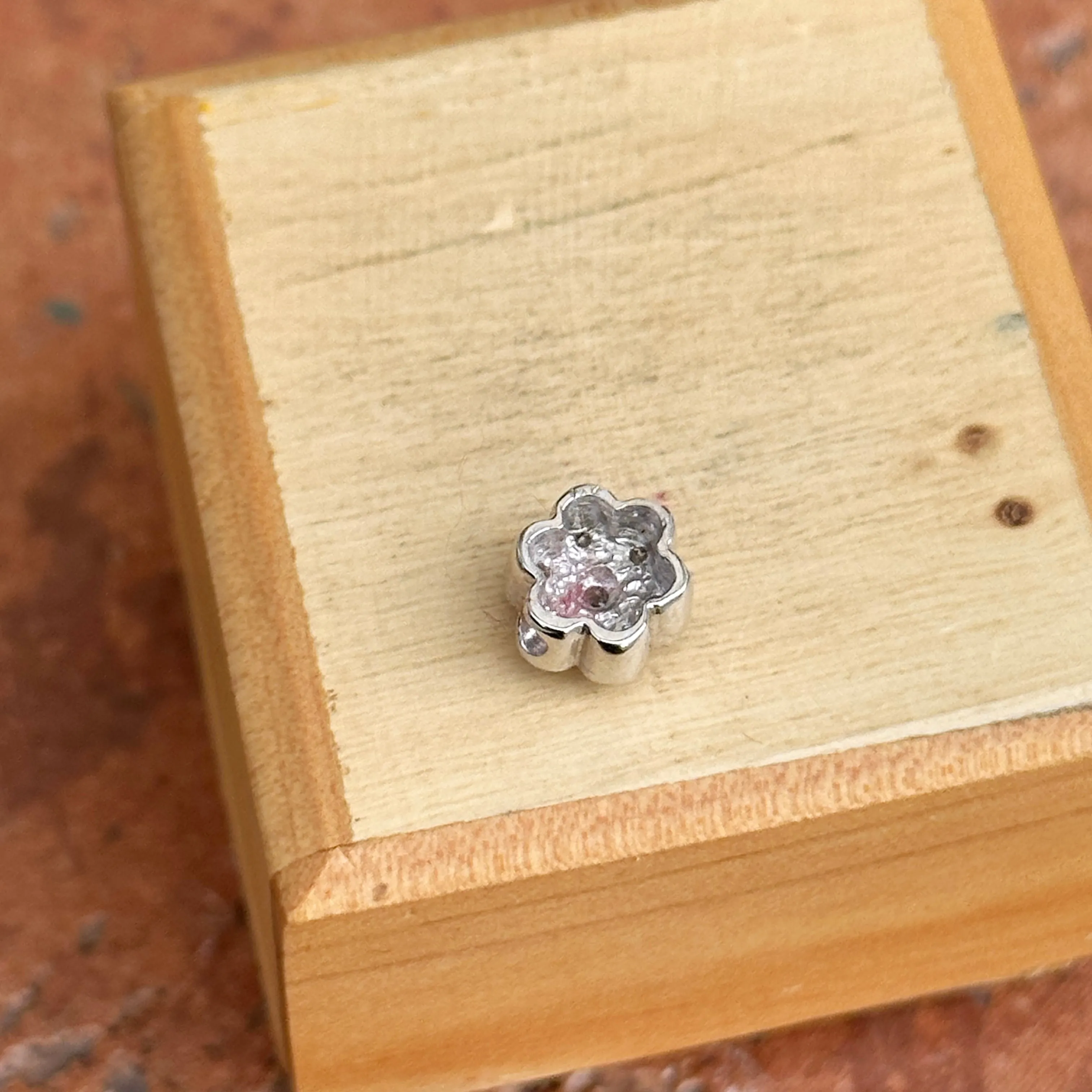 Estate 14KT White Gold Diamond Flower Pendant Slide