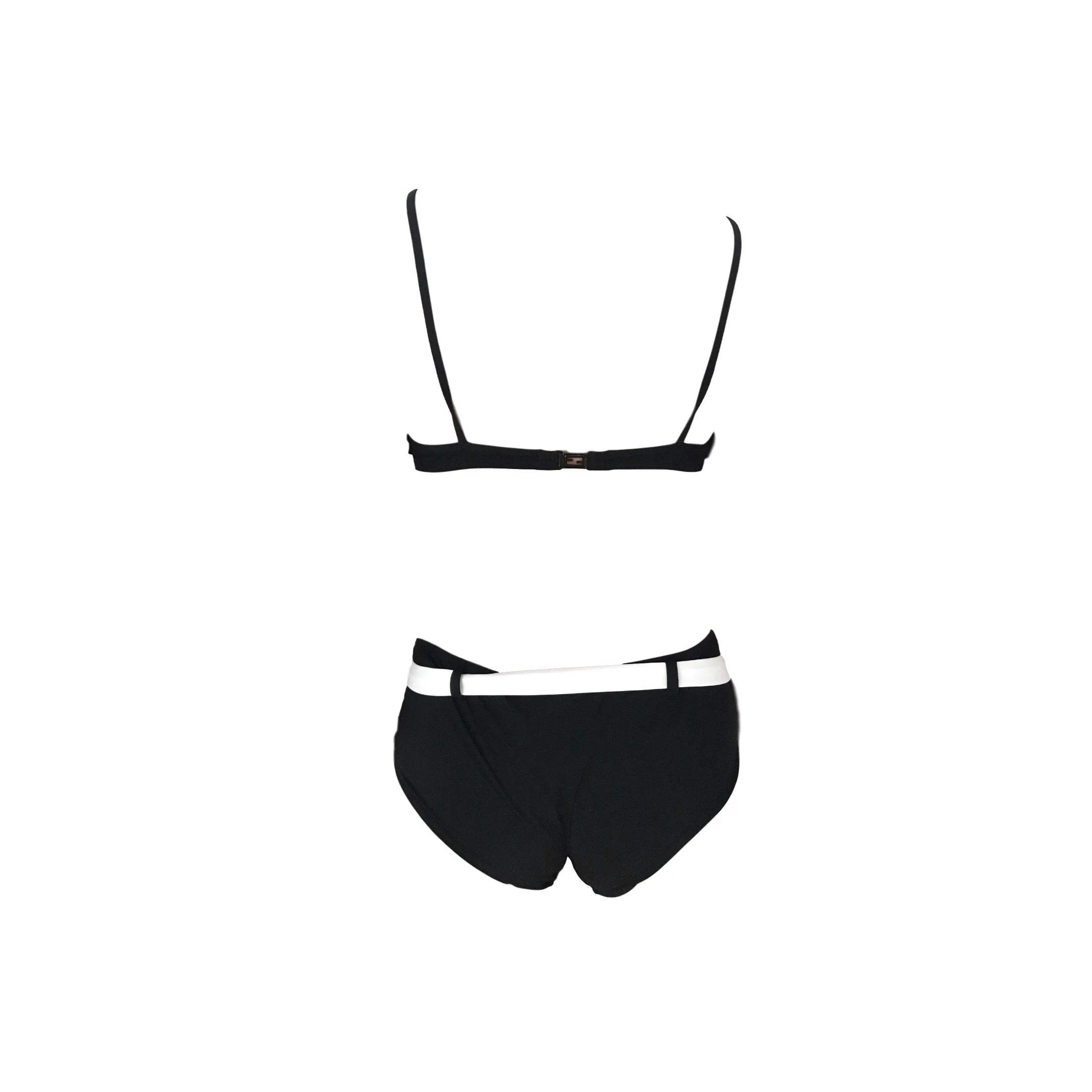 Fendi Black Two Tone Logo Bikini