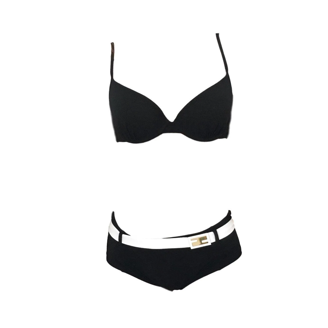 Fendi Black Two Tone Logo Bikini
