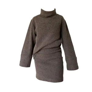 Fendi Brown Logo Skirt Set