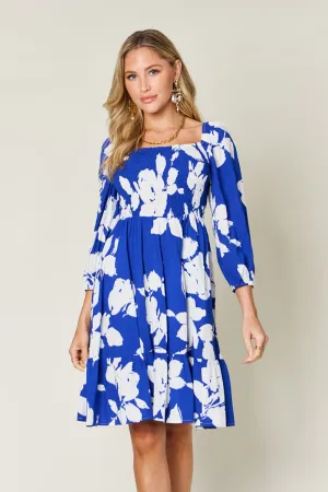 Floral Ruffle Hem Smocked Dress with Pockets