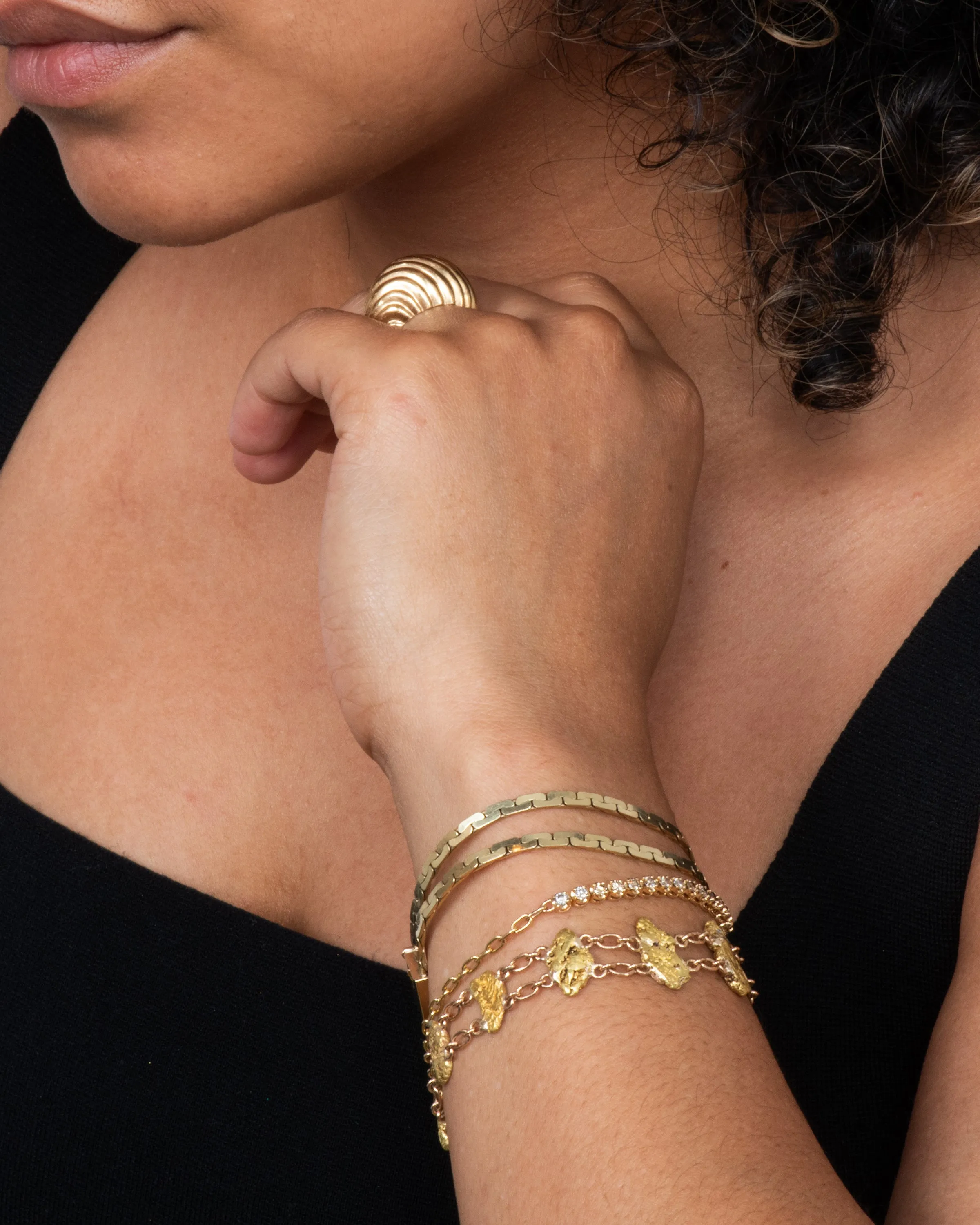 Gold Nugget Double Cable Chain Bracelet