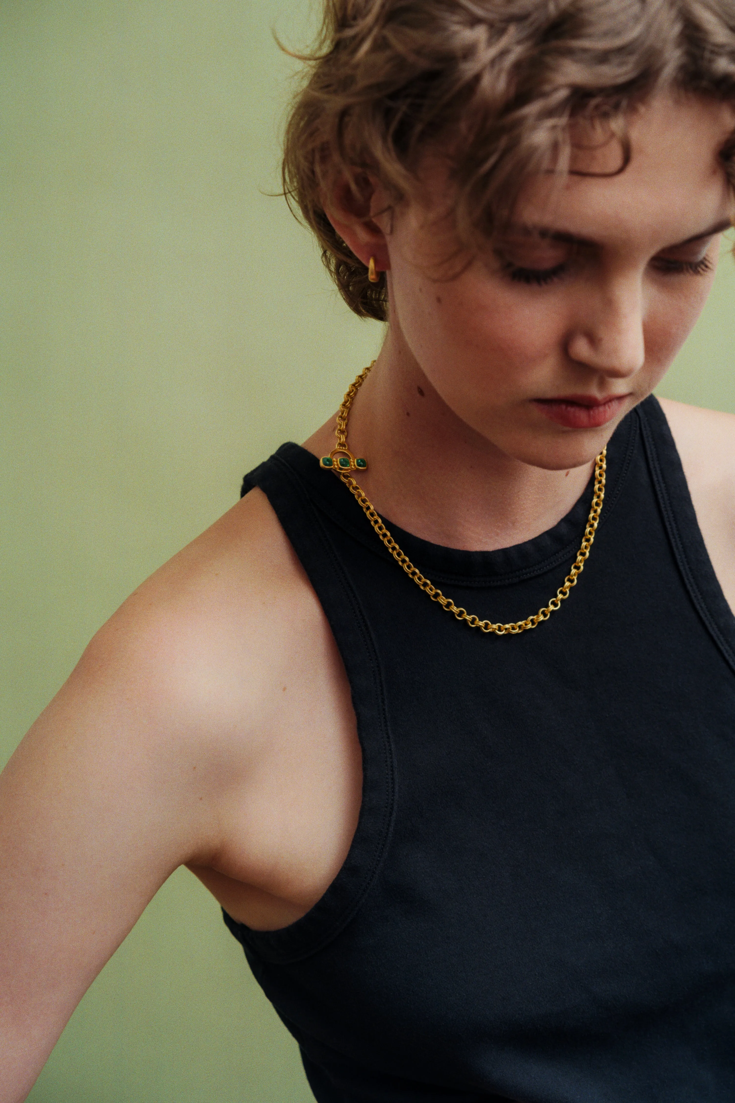 Green Tourmaline Double Link Chain