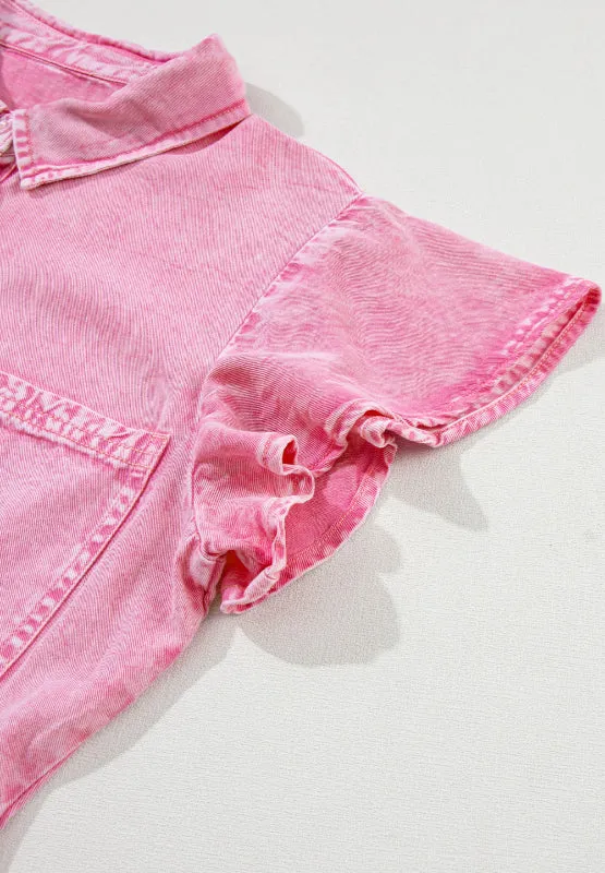 Hazel Blues® |  Collared Neck Button Down Mini Denim Dress