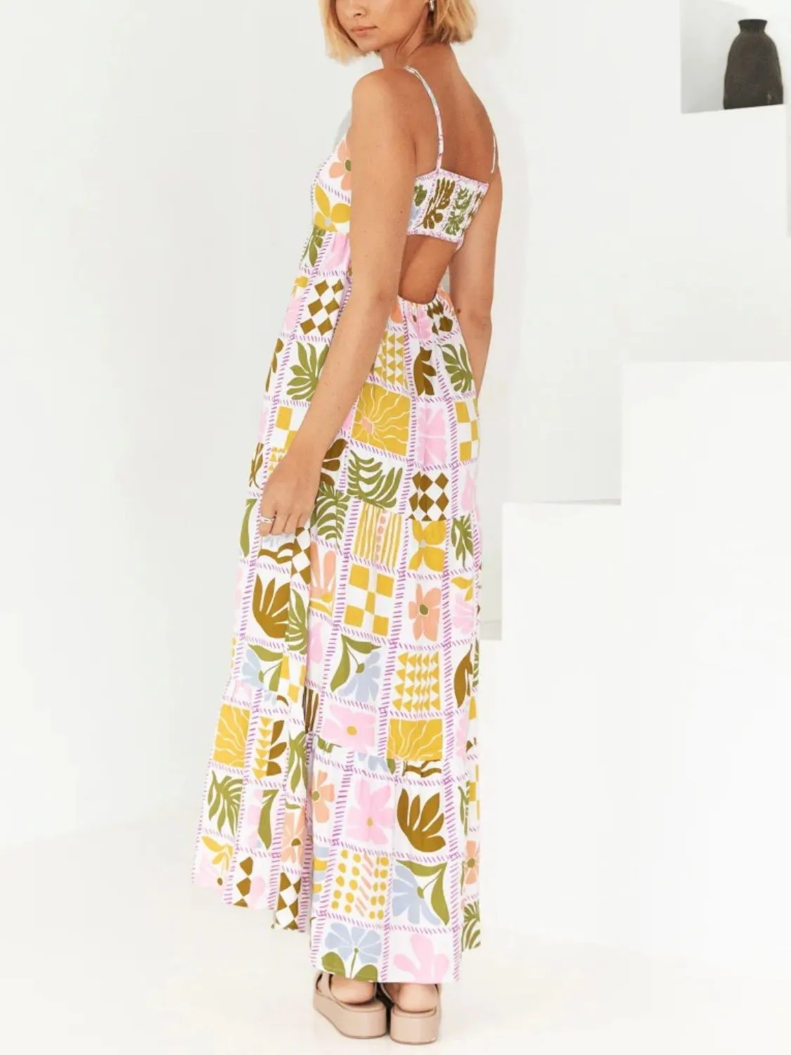 Hazel Blues® |  Cutout Printed Square Neck Maxi Cami Dress