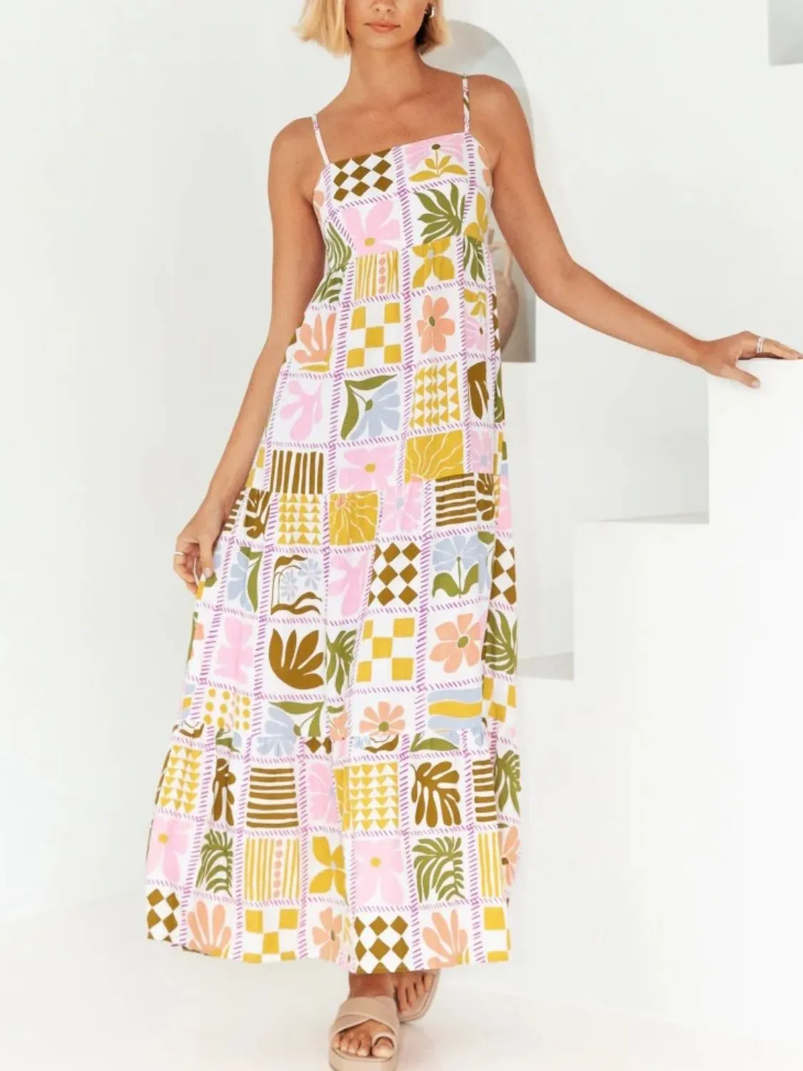 Hazel Blues® |  Cutout Printed Square Neck Maxi Cami Dress