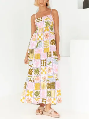 Hazel Blues® |  Cutout Printed Square Neck Maxi Cami Dress