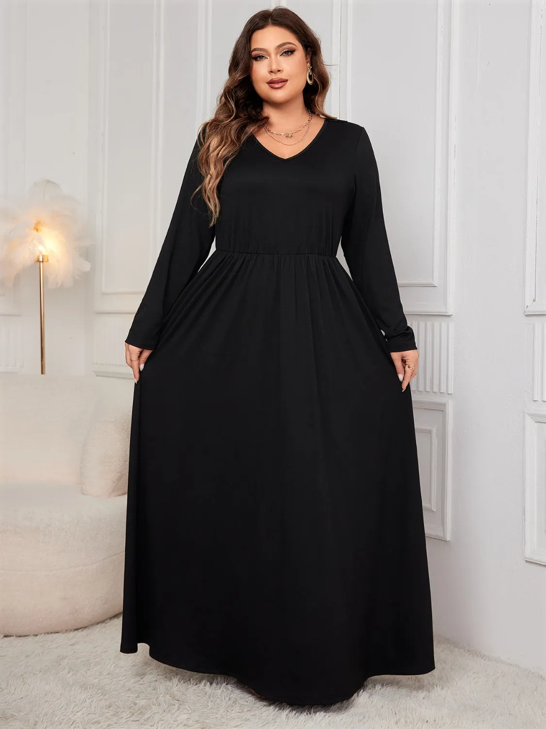 Hazel Blues® | Cutout V-Neck Long Sleeve Maxi Dress