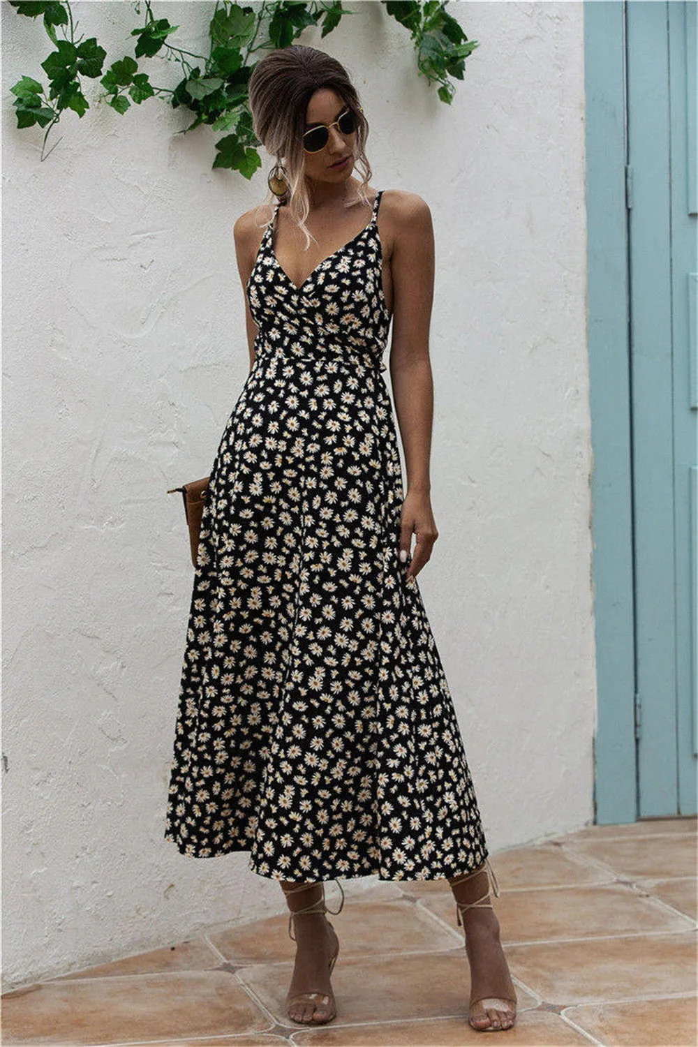 Hazel Blues® |  Daisy Print Surplice Midi Cami Dress