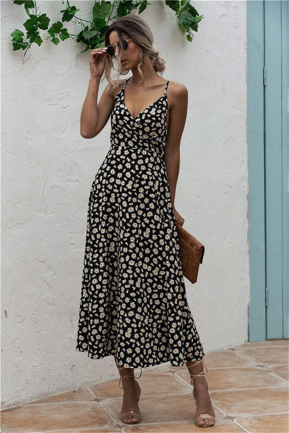 Hazel Blues® |  Daisy Print Surplice Midi Cami Dress
