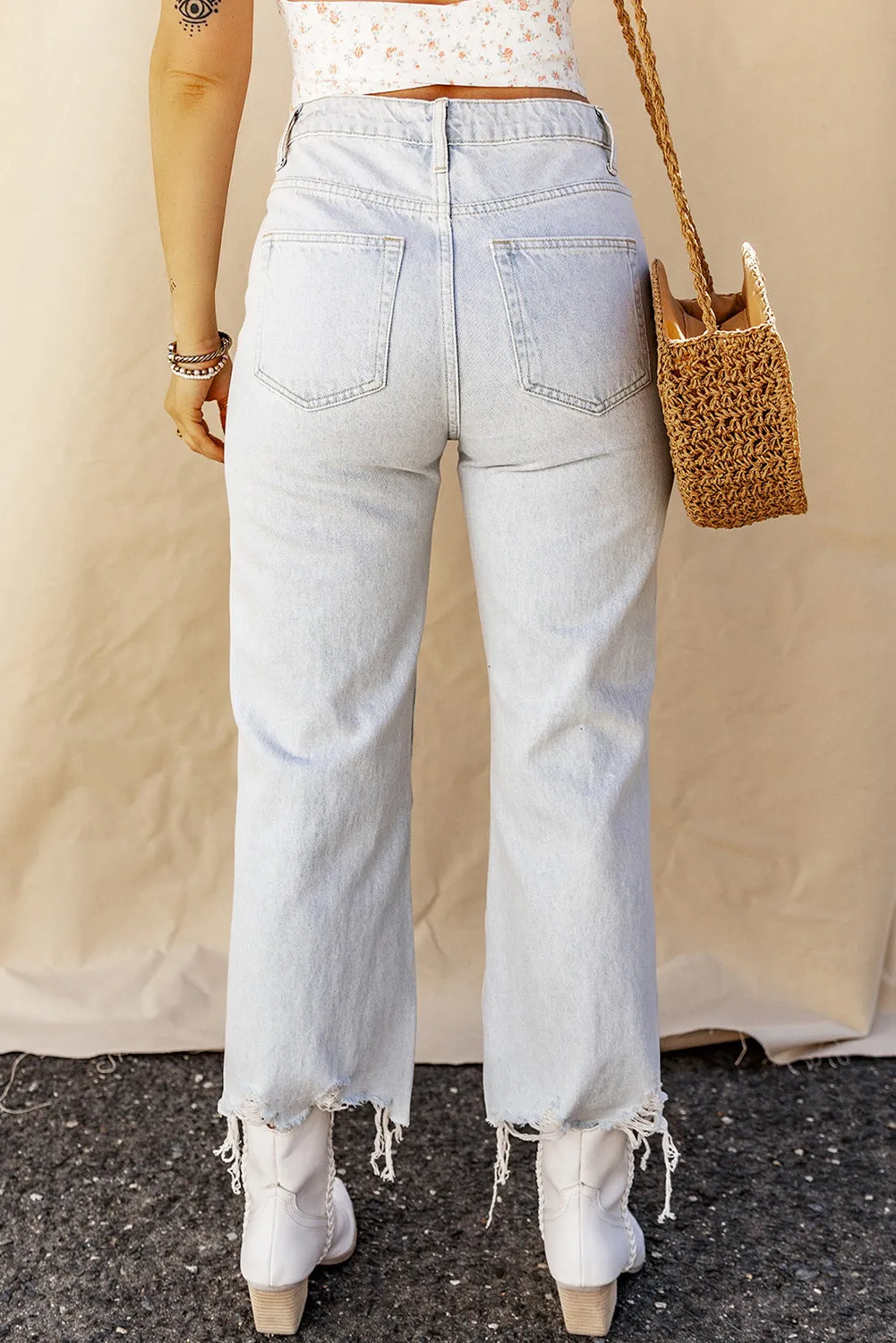 Hazel Blues® |  Distressed Raw Hem Jeans with Pockets