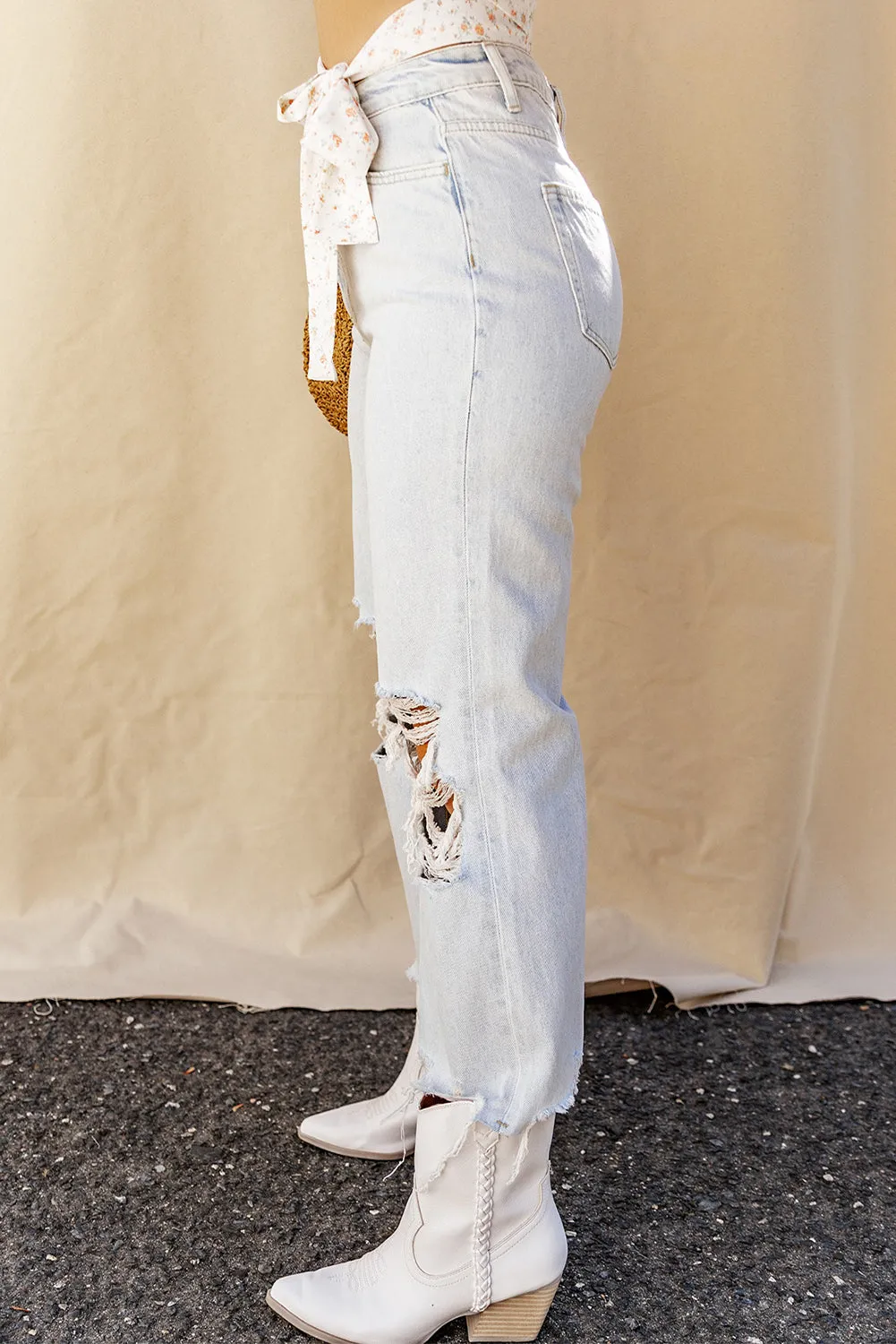 Hazel Blues® |  Distressed Raw Hem Jeans with Pockets