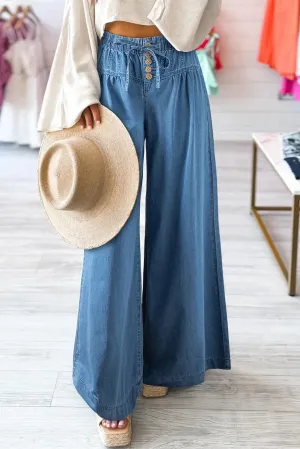 Hazel Blues® |  Drawstring Elastic Waist Wide Leg Jeans