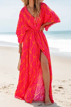 Hazel Blues® |  Drawstring Printed V-Neck Maxi Dress