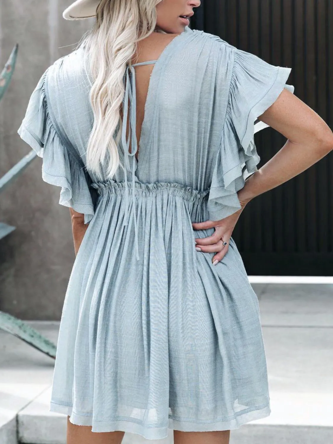 Hazel Blues® |  Drawstring Ruffled Half Sleeve Mini Dress