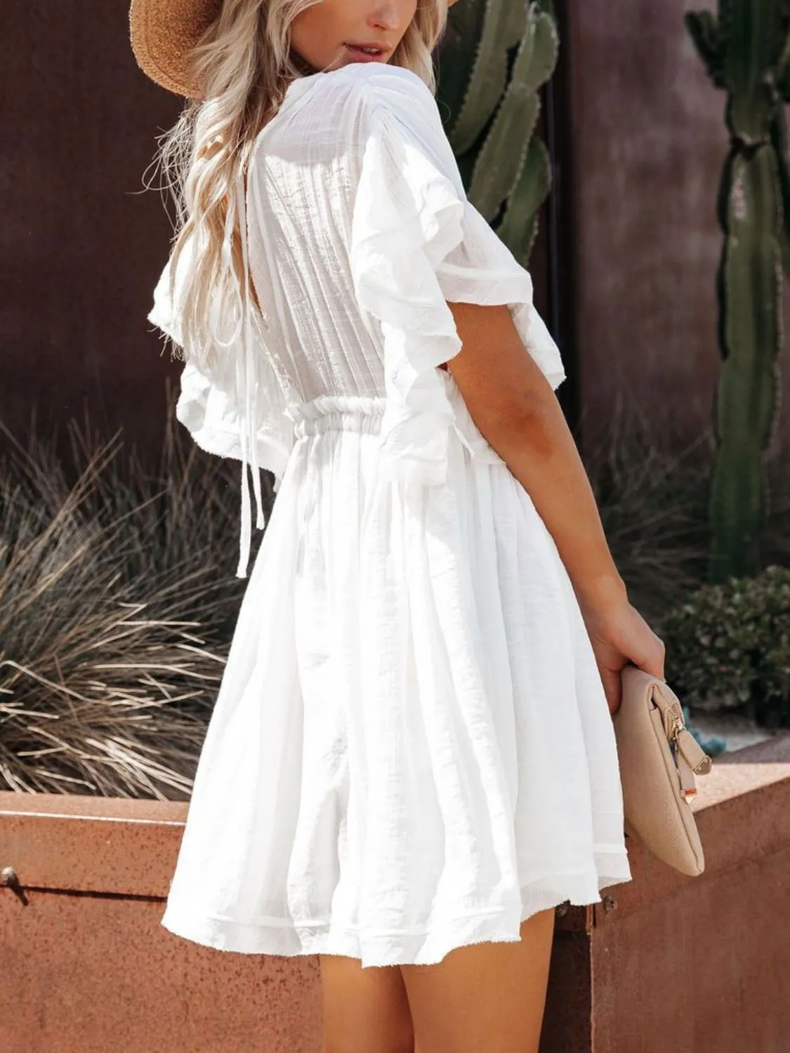 Hazel Blues® |  Drawstring Ruffled Half Sleeve Mini Dress