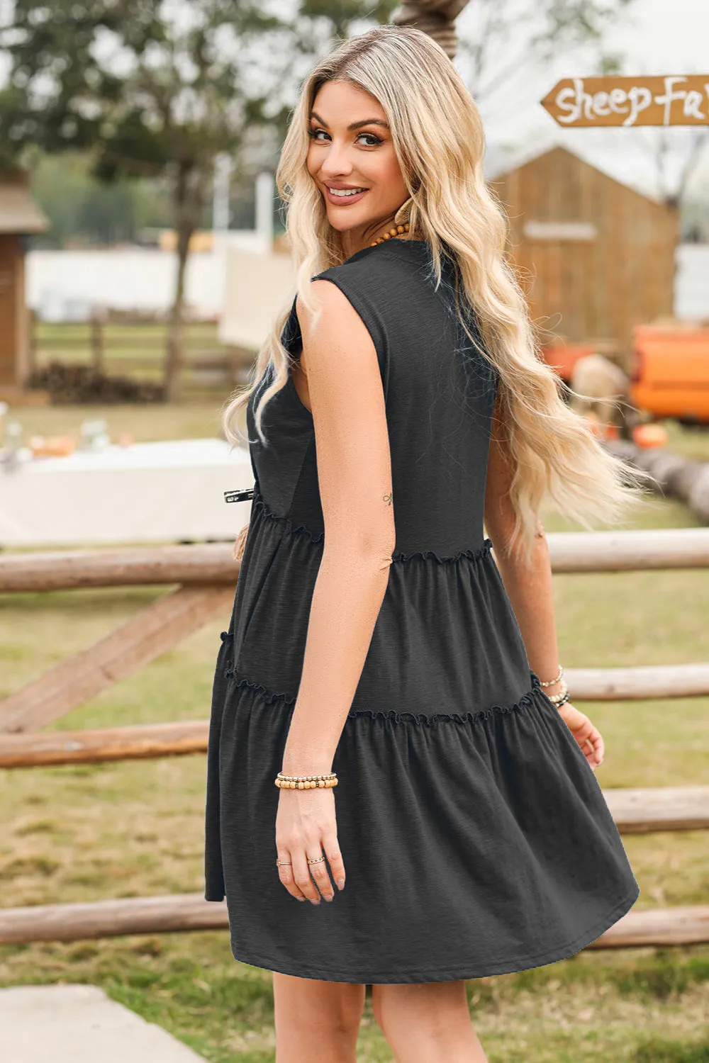 Hazel Blues® |  Frill Notched Sleeveless Mini Dress