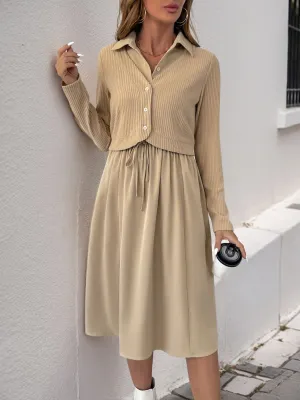 Hazel Blues® |  Perfee Fake Two Piece Collared Neck Long Sleeve Midi Dress