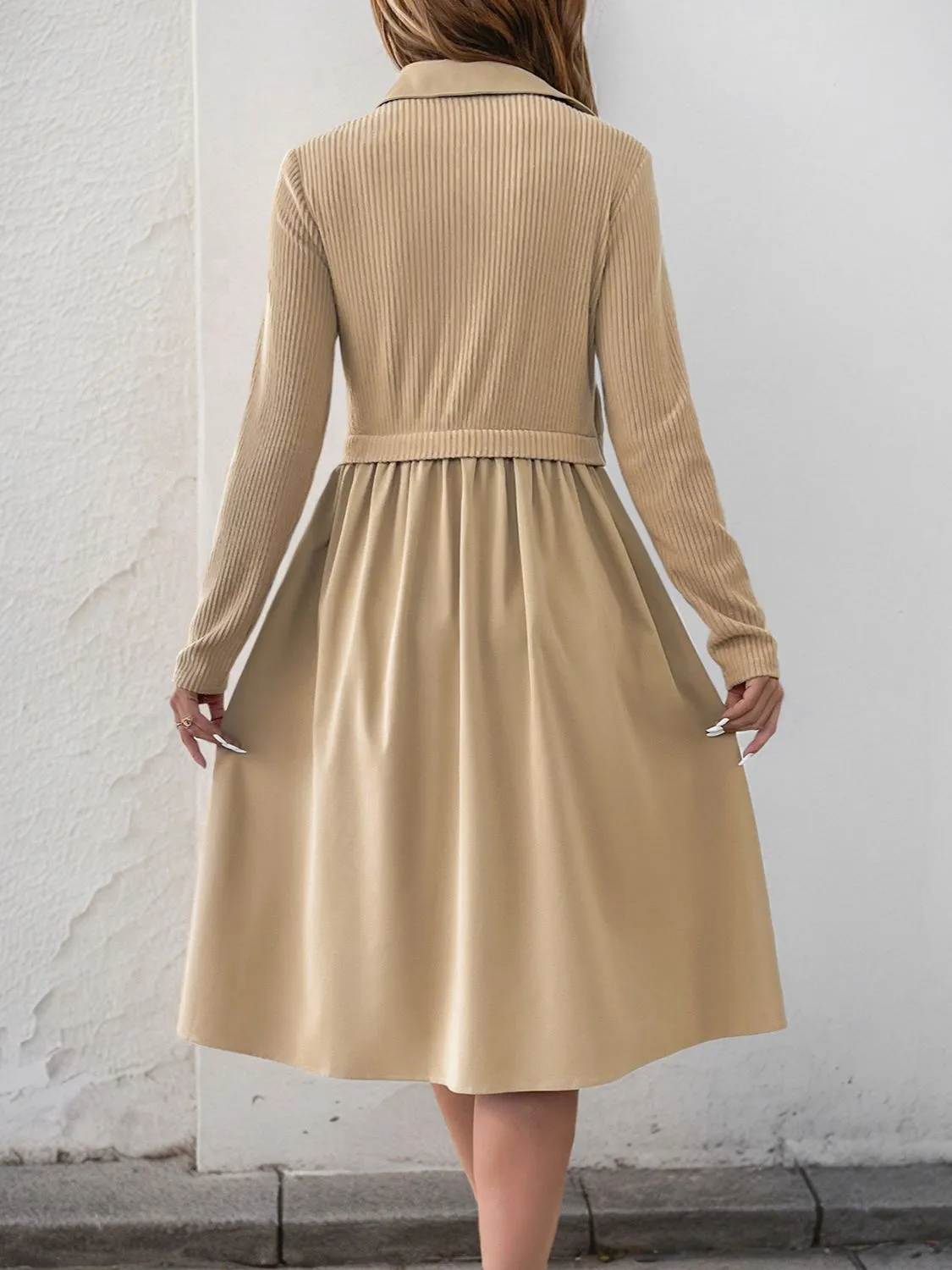 Hazel Blues® |  Perfee Fake Two Piece Collared Neck Long Sleeve Midi Dress
