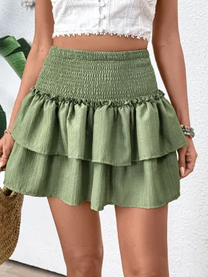 Hazel Blues® |  Perfee Layered Smocked Mini Skirt