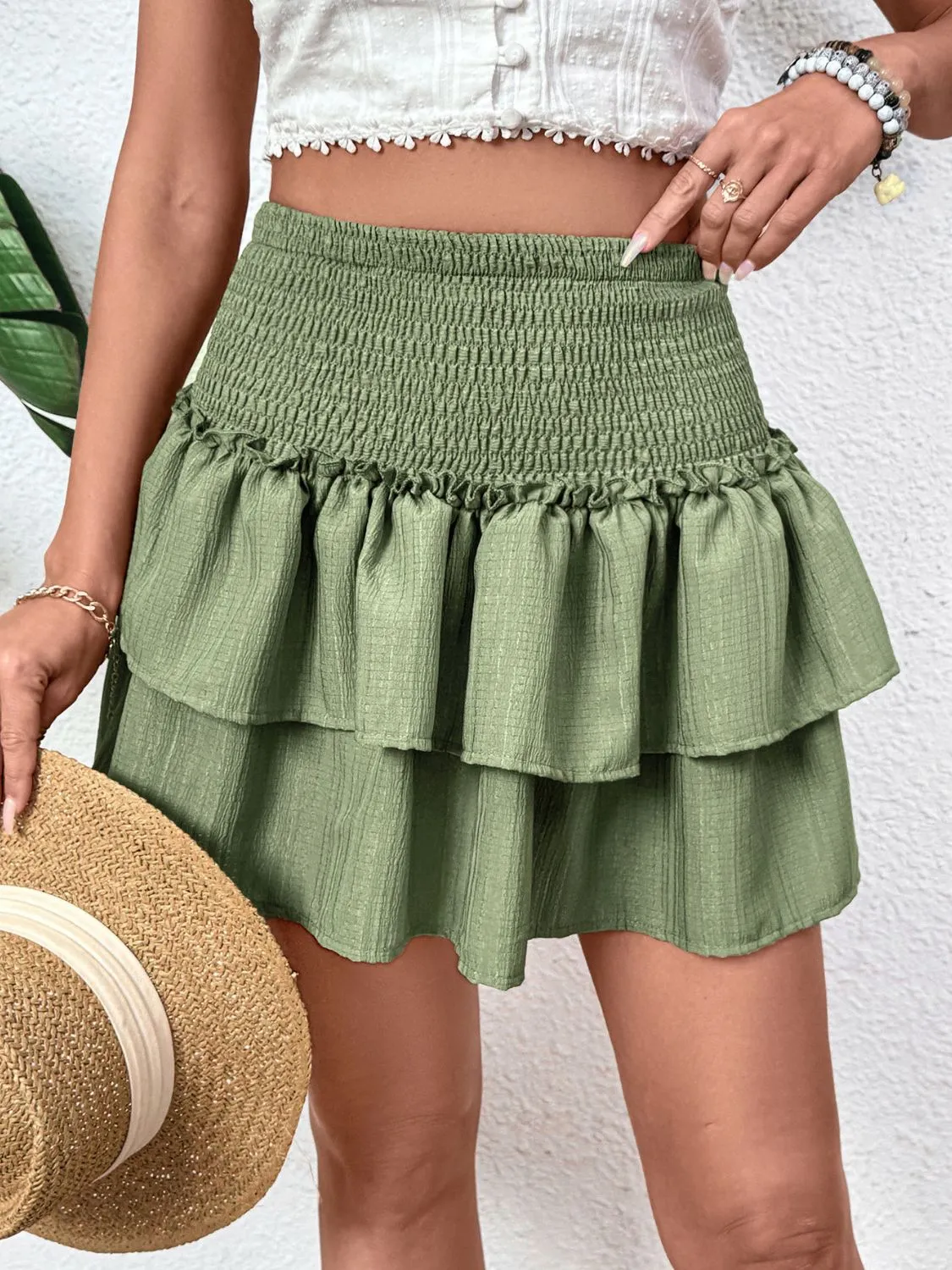 Hazel Blues® |  Perfee Layered Smocked Mini Skirt