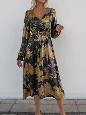 Hazel Blues® |  Perfee Printed Surplice Long Sleeve Midi Dress