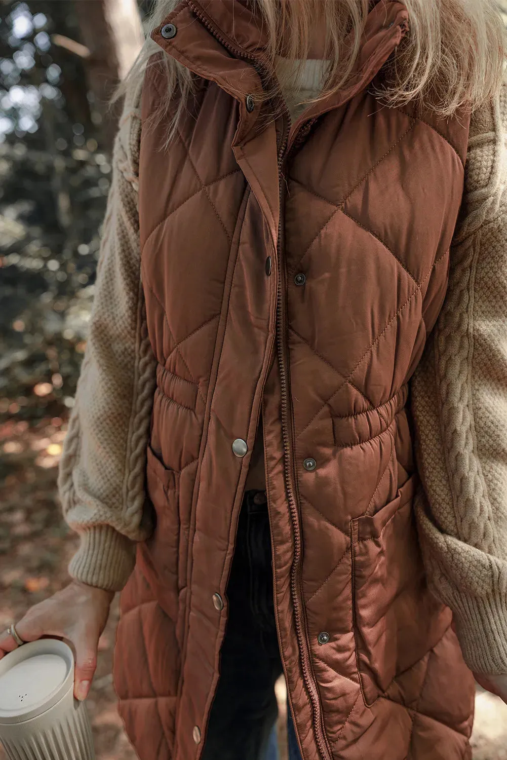 Hazel Blues® |  Pocketed Zipper and Button Vest Coat