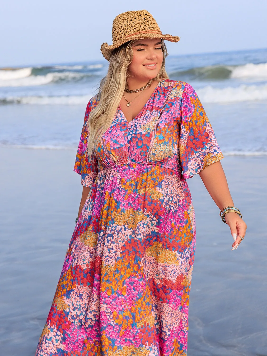 Hazel Blues® | Printed V-Neck Half Sleeve Maxi Dress