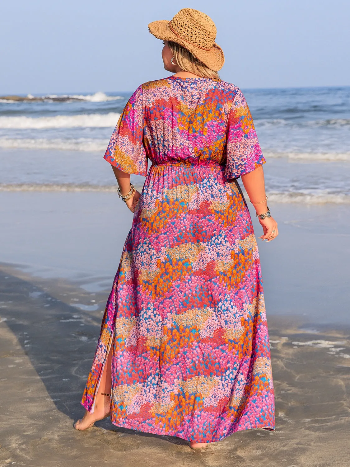 Hazel Blues® | Printed V-Neck Half Sleeve Maxi Dress