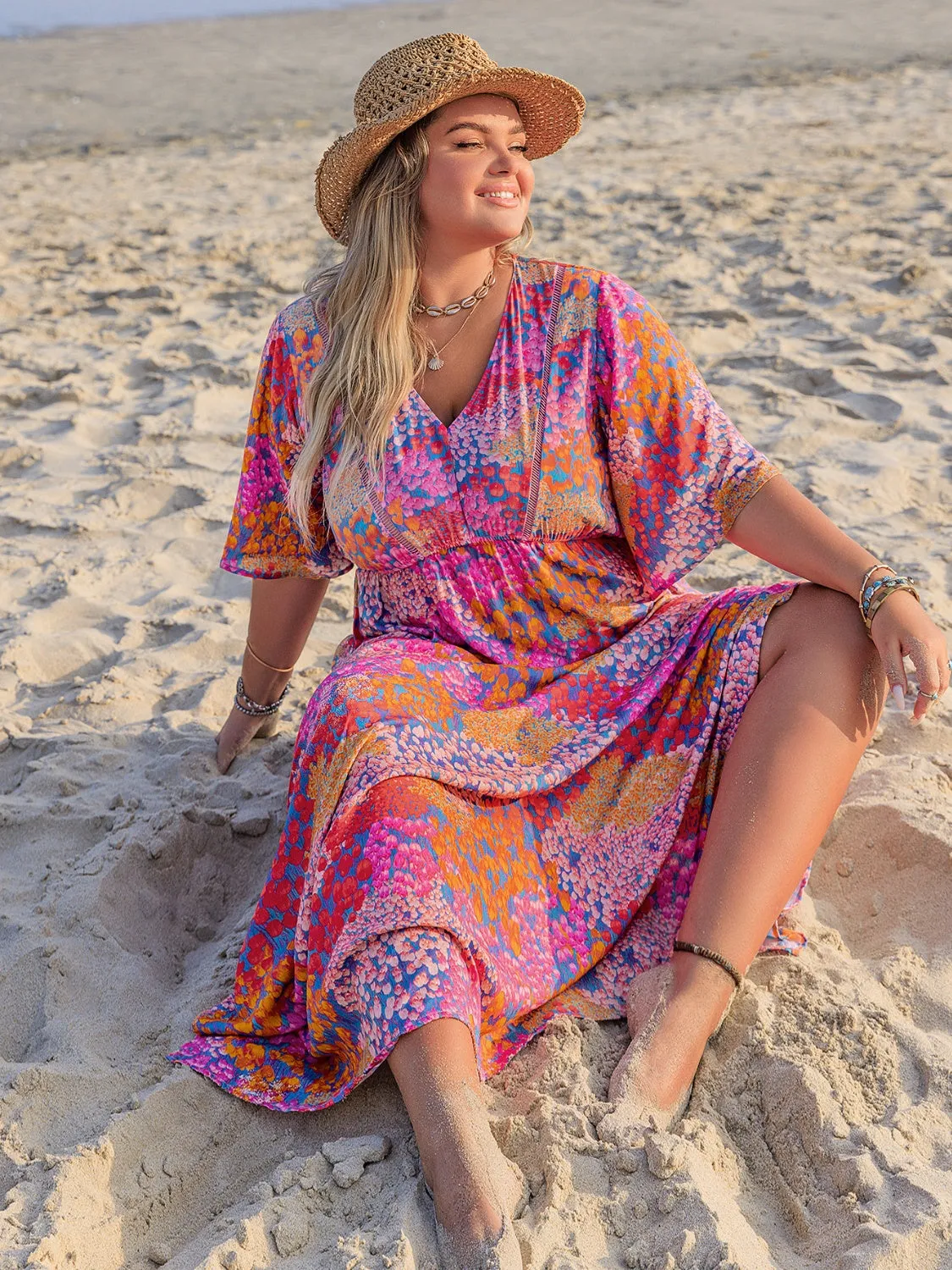 Hazel Blues® | Printed V-Neck Half Sleeve Maxi Dress