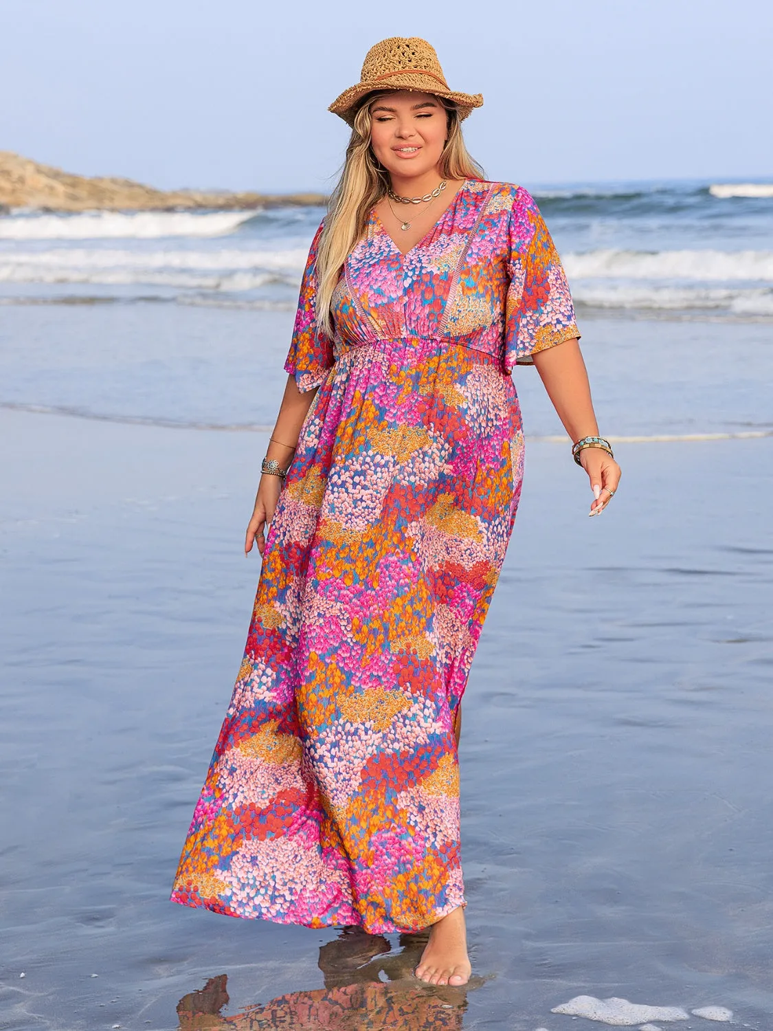 Hazel Blues® | Printed V-Neck Half Sleeve Maxi Dress