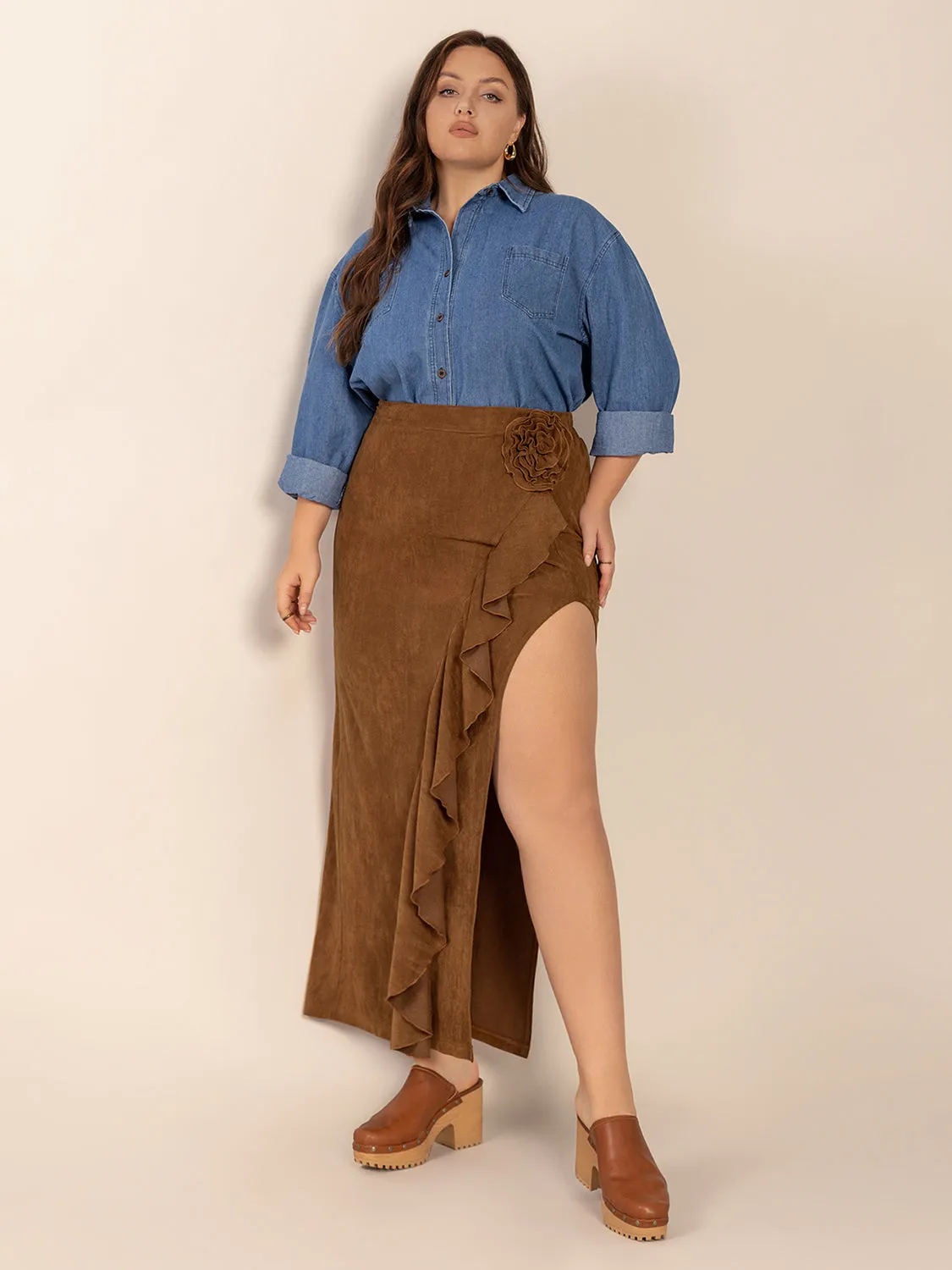 Hazel Blues® | Ruffled Slit High Rise Skirt