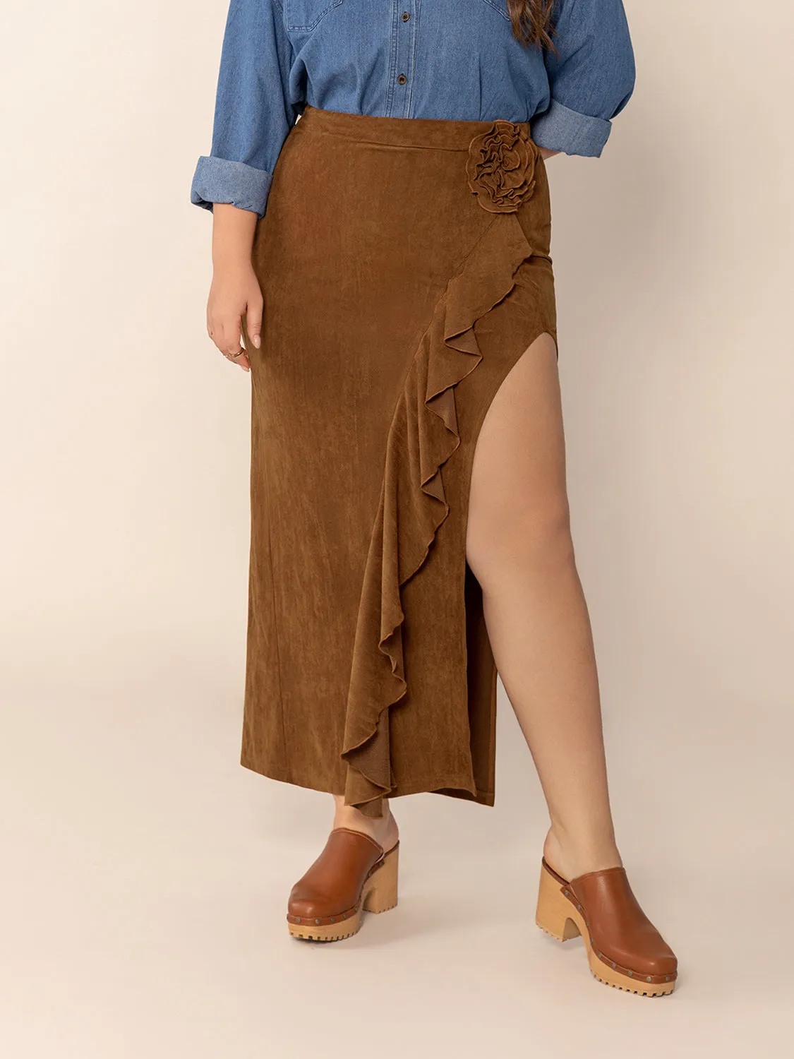 Hazel Blues® | Ruffled Slit High Rise Skirt