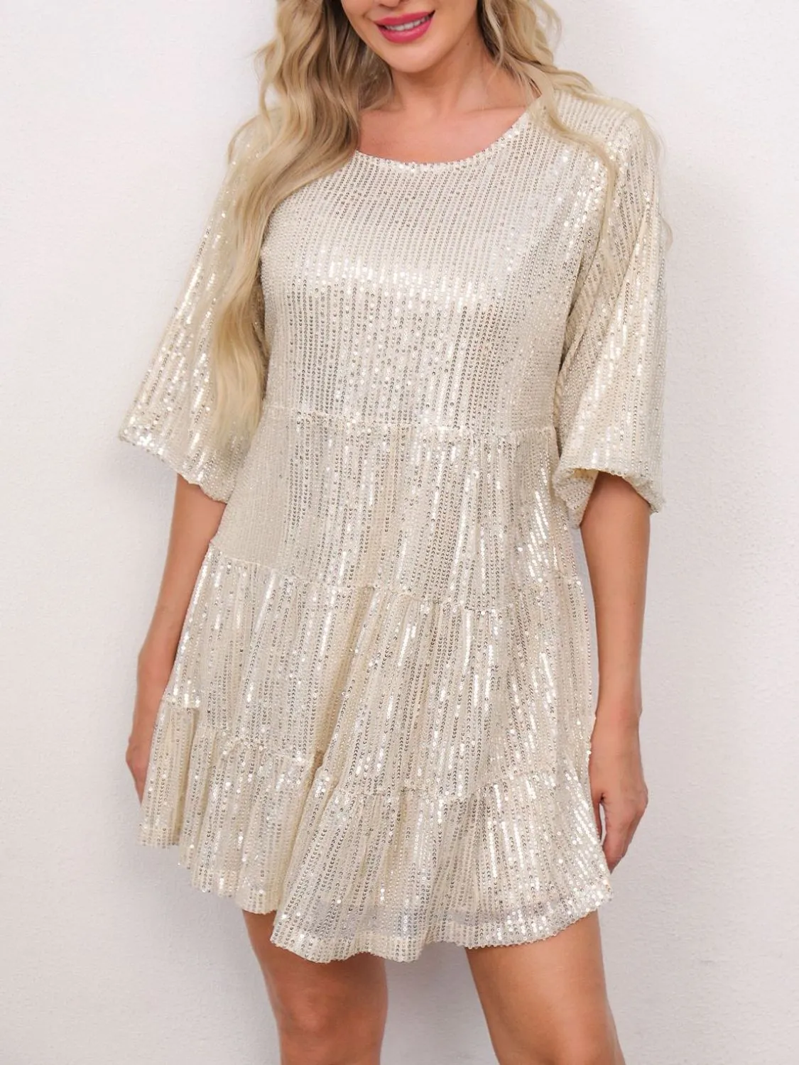 Hazel Blues® |  Sequin Round Neck Half Sleeve Mini Dress