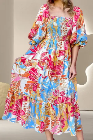 Hazel Blues® |  Smocked Printed Half Sleeve Midi Dress