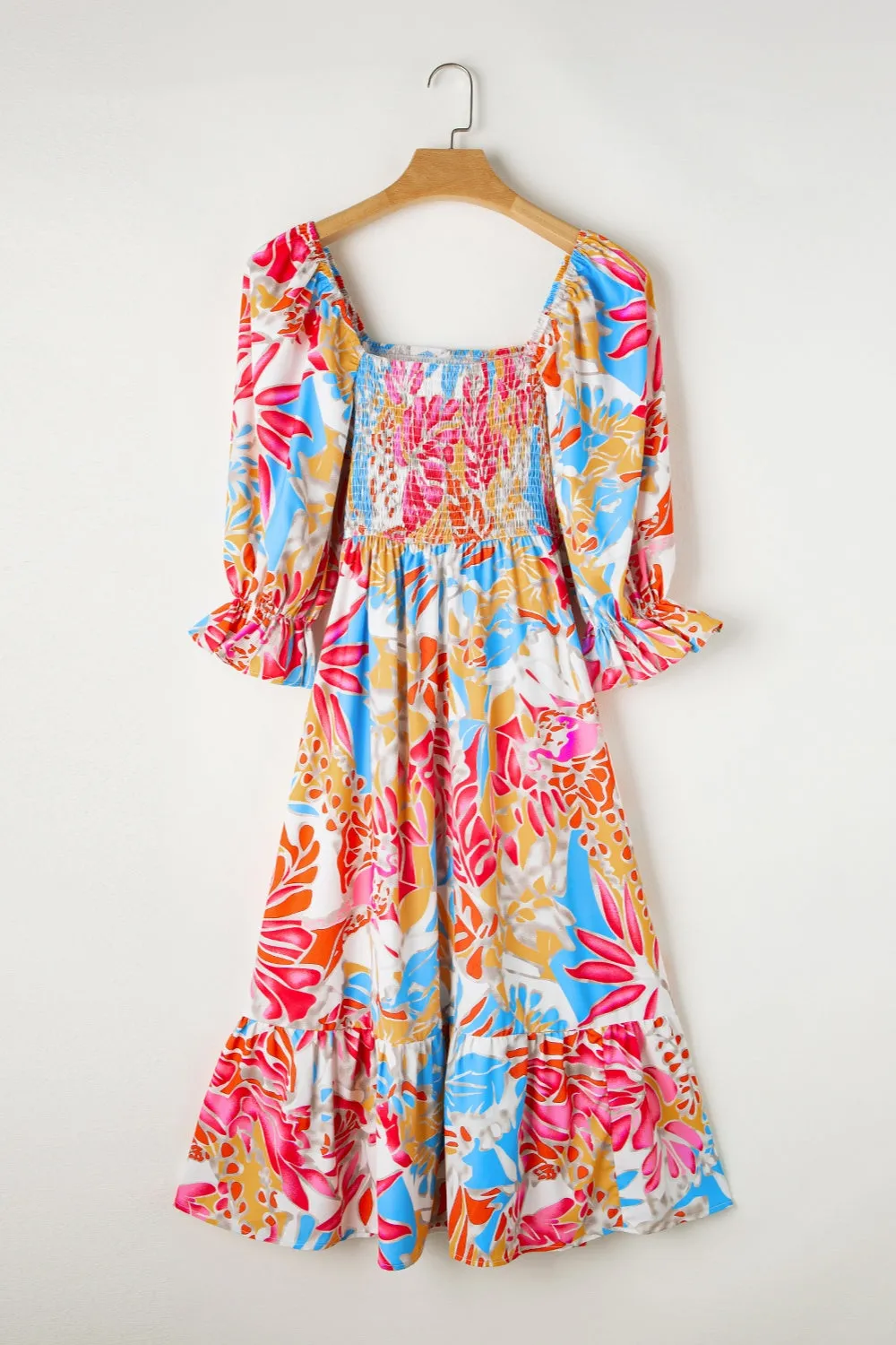 Hazel Blues® |  Smocked Printed Half Sleeve Midi Dress