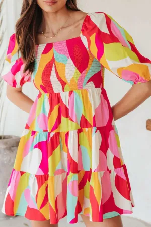 Hazel Blues® |  Smocked Printed Puff Sleeve Mini Dress
