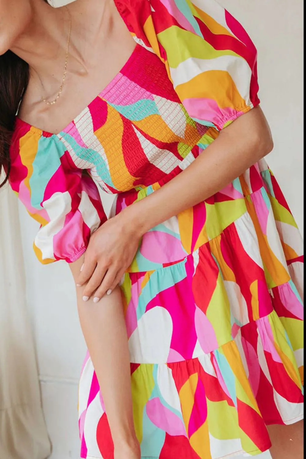 Hazel Blues® |  Smocked Printed Puff Sleeve Mini Dress