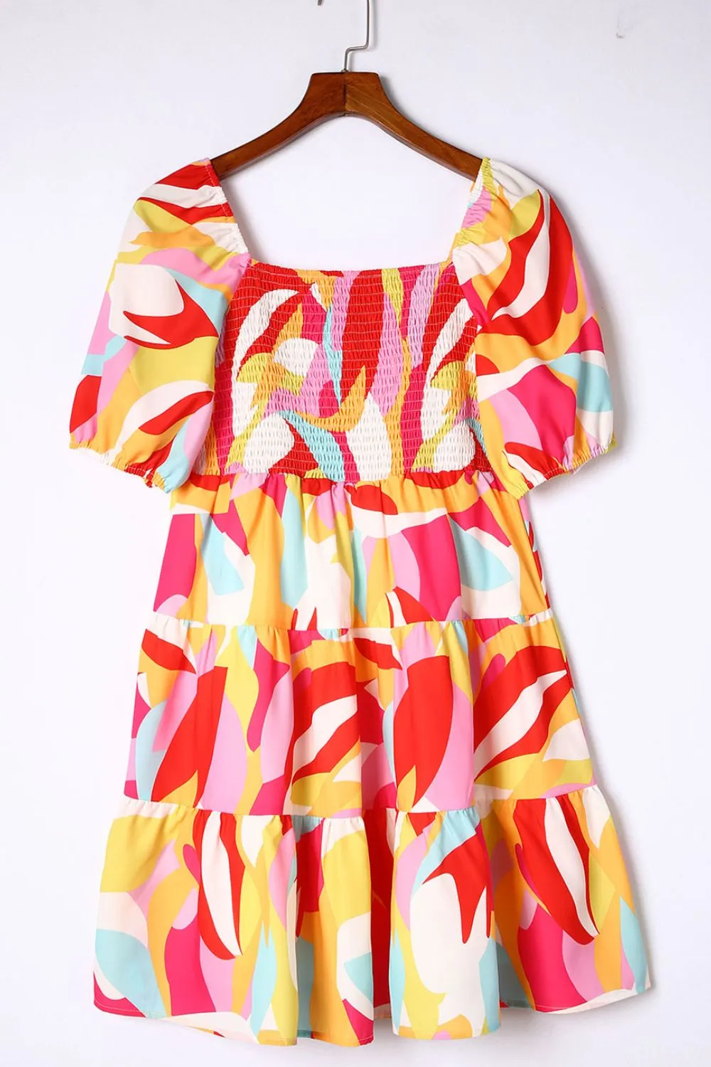 Hazel Blues® |  Smocked Printed Puff Sleeve Mini Dress