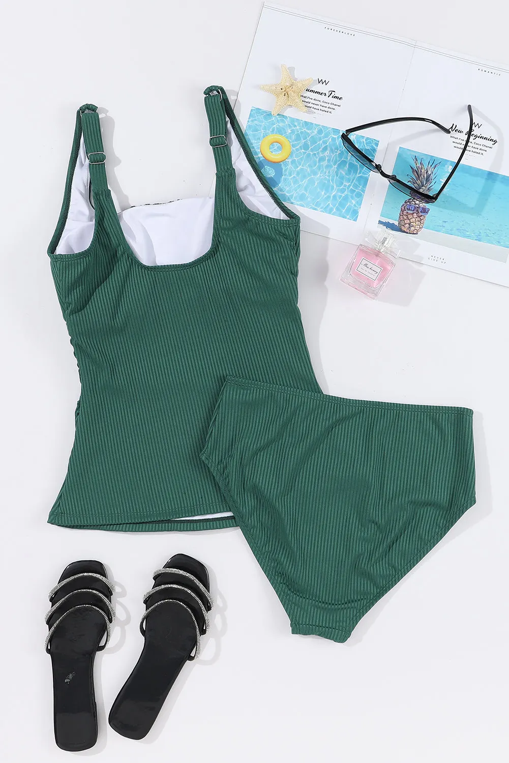 Hazel Blues® |  Square Neck Wide Strap Tankini Set