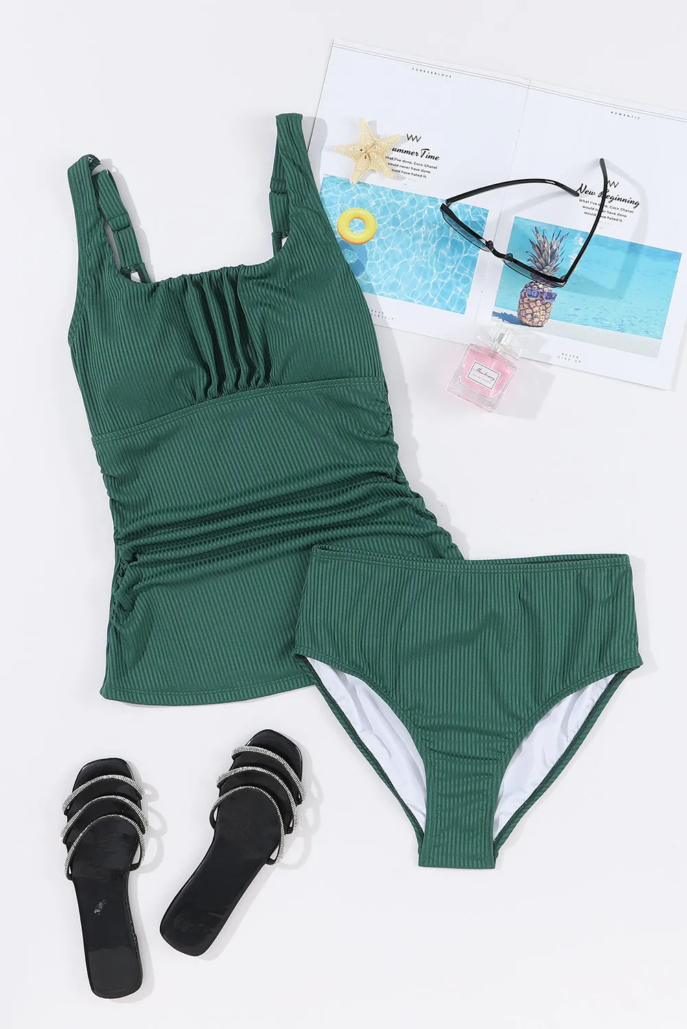 Hazel Blues® |  Square Neck Wide Strap Tankini Set