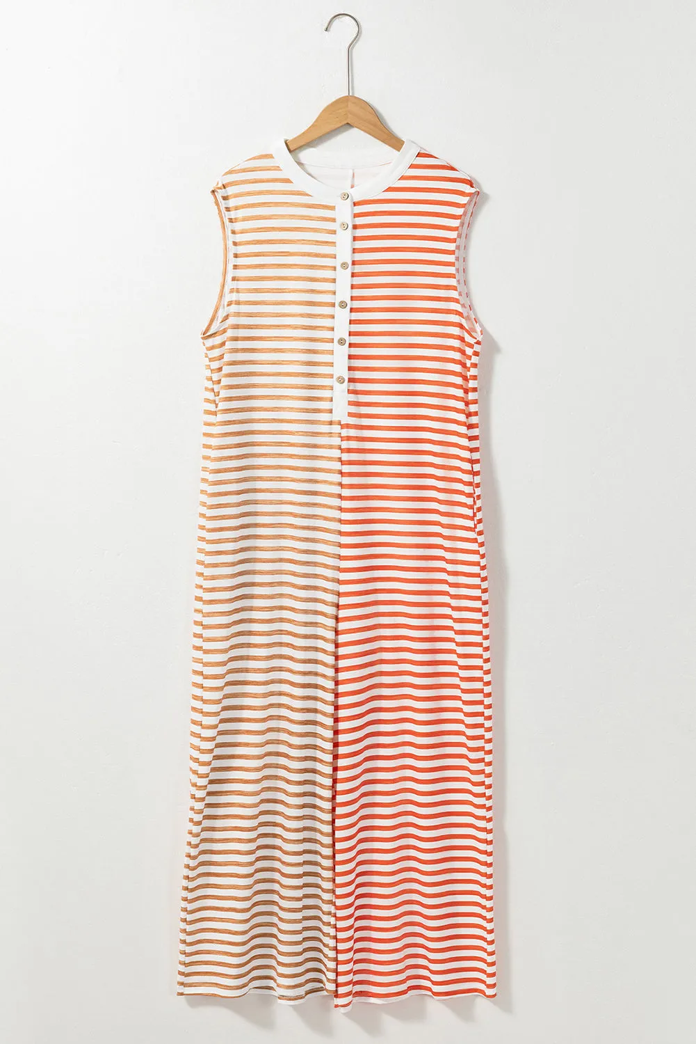 Hazel Blues® |  Striped Round Neck Sleeveless Jumpsuit