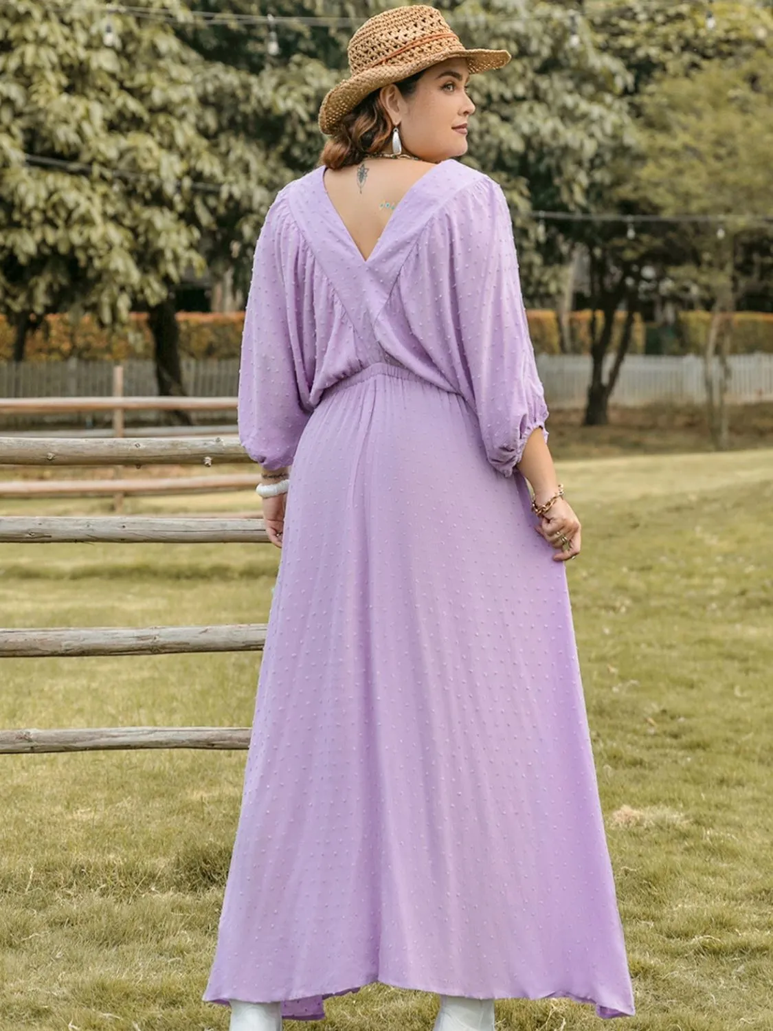 Hazel Blues® | Swiss Dot V-Neck Midi Dress
