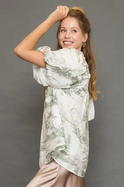 Hazel Blues® | Umgee Two Tone Toile Print Top