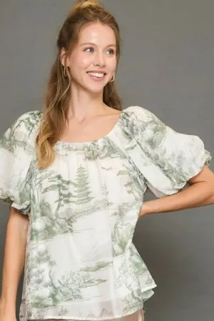 Hazel Blues® | Umgee Two Tone Toile Print Top
