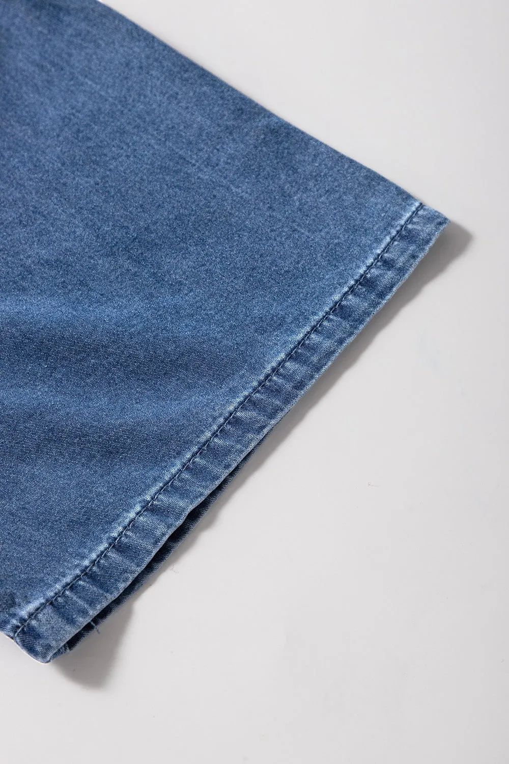 Hazel Blues® |  V Neck Short Sleeve Smocked Back Denim Jumpsuit