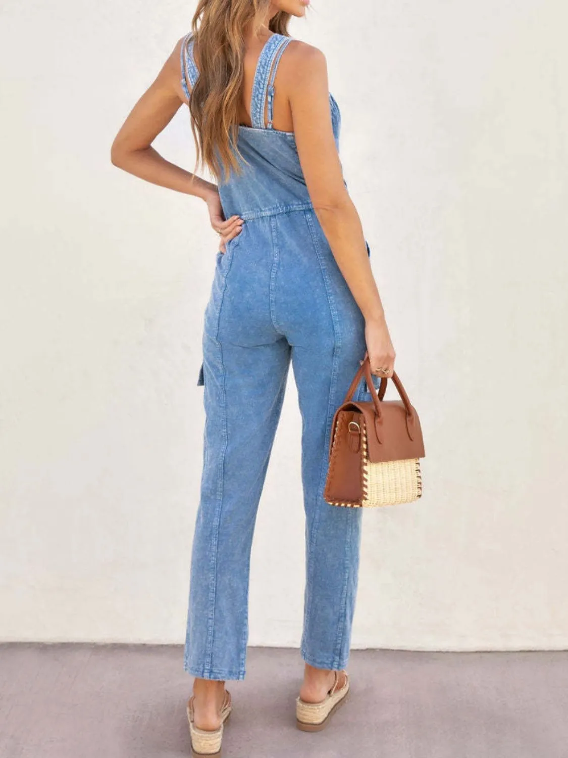 Hazel Blues® |  V-Neck Sleeveless Denim Jumpsuit