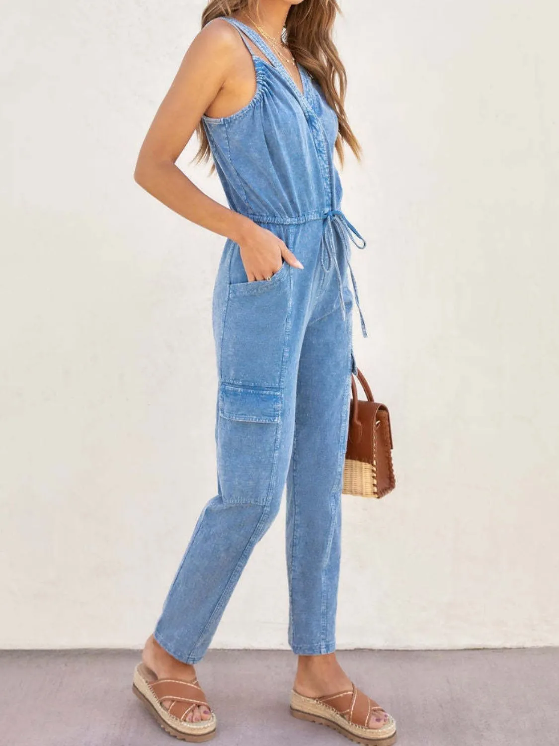 Hazel Blues® |  V-Neck Sleeveless Denim Jumpsuit
