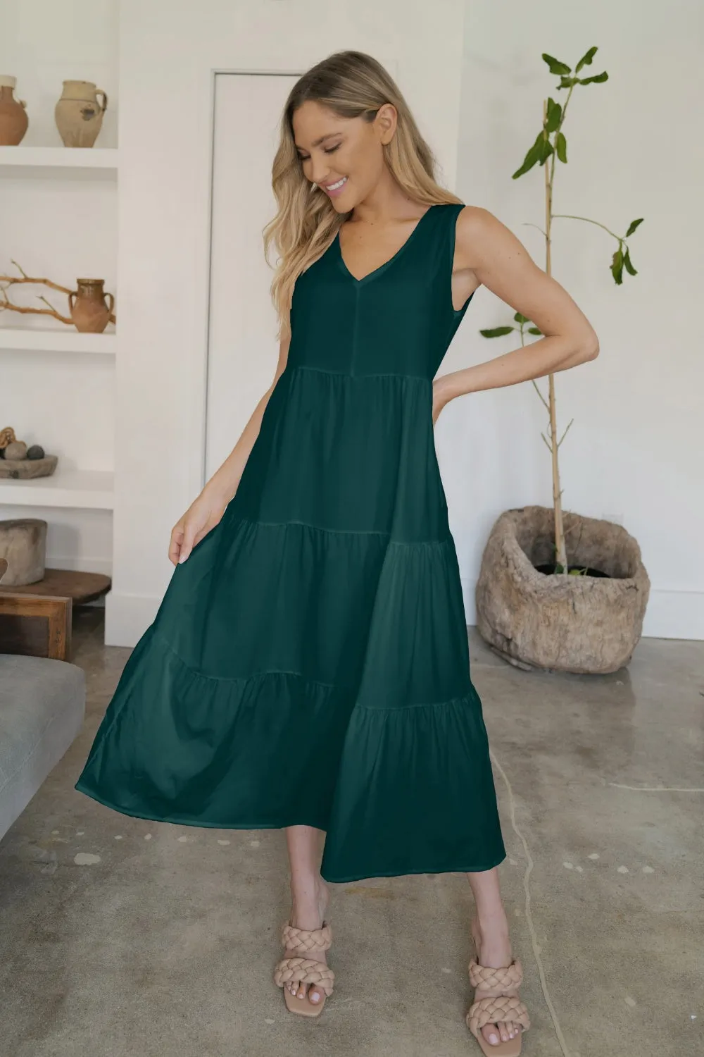 Hazel Blues® |  V-Neck Sleeveless Midi Tiered Dress