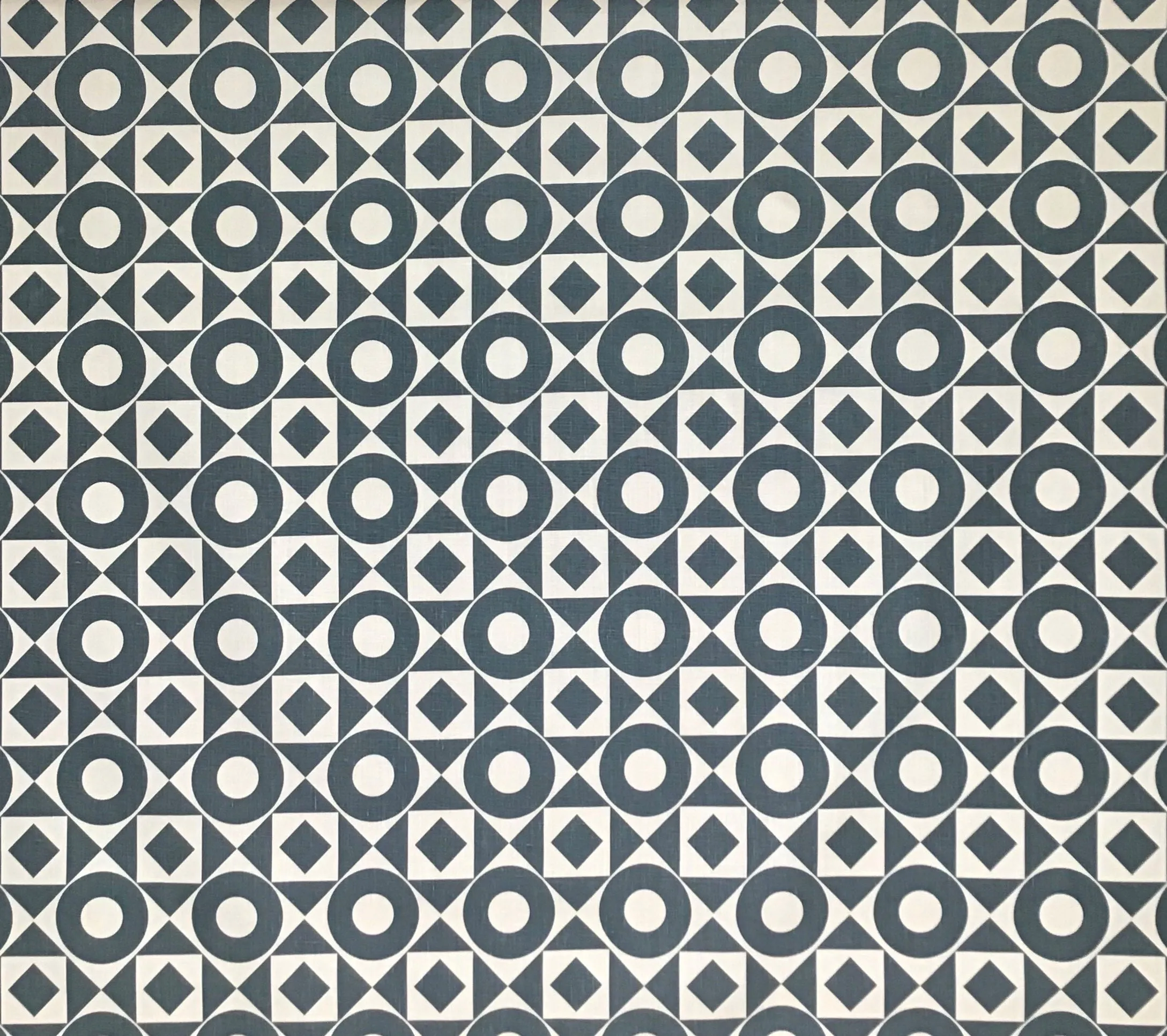 Home Couture Fabric: Circles & Squares Reverse - Charcoal on Tan 100% Soft Washed Belgian Linen